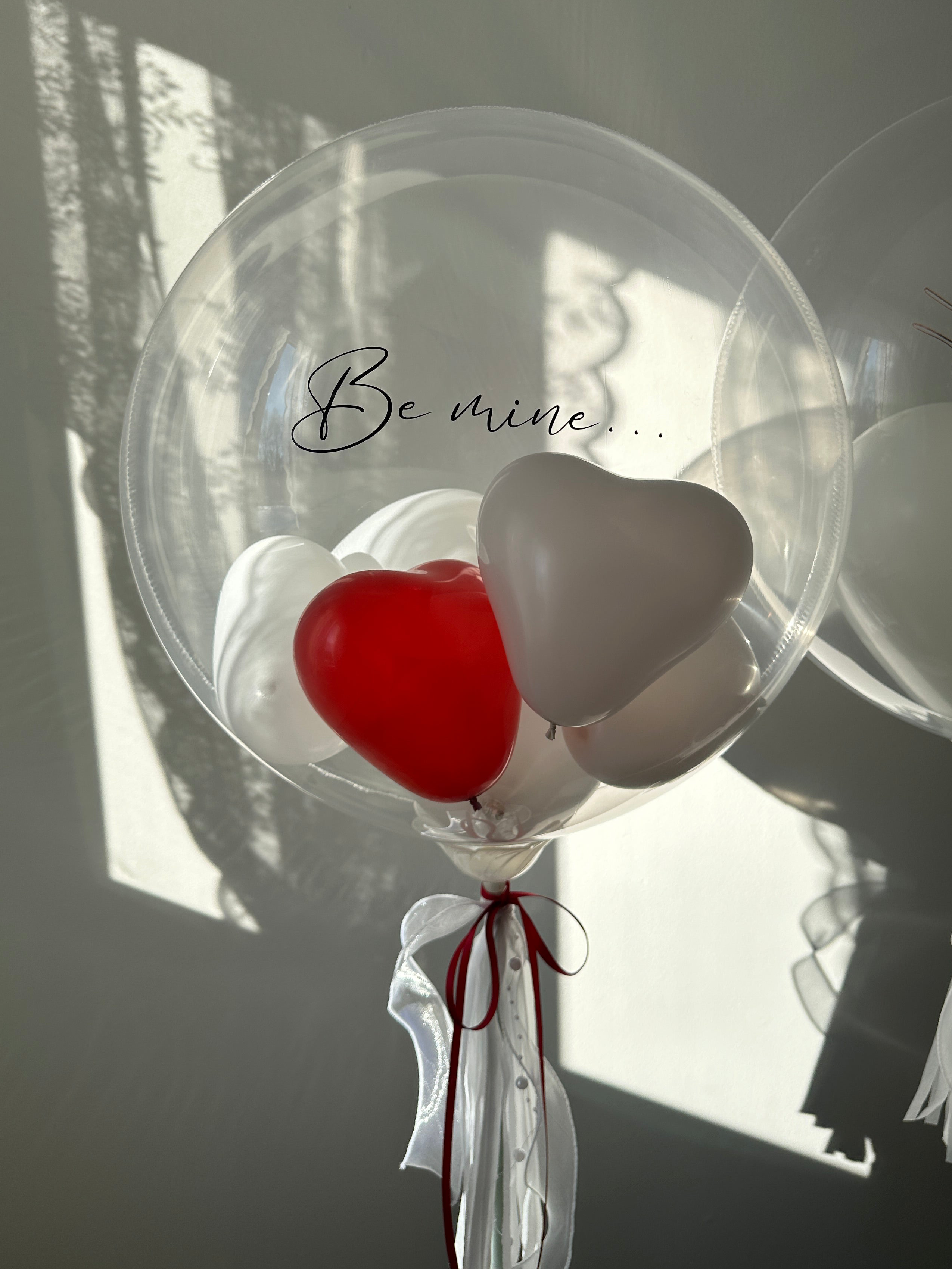 Bubble Balloon - Mini Hearts | White & Red