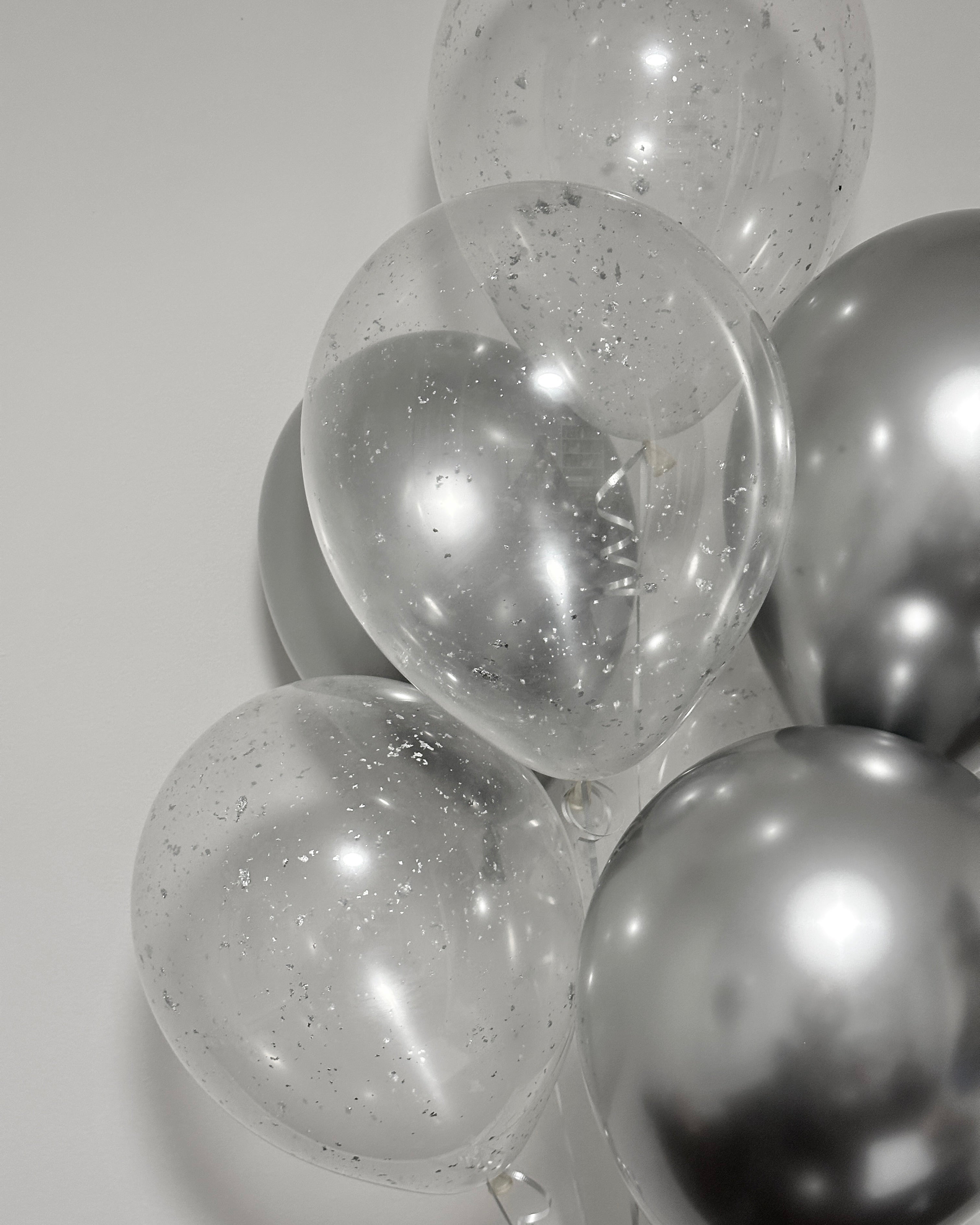 11" Latex Balloon Bouquet | Silver & Silver Flakes Mix