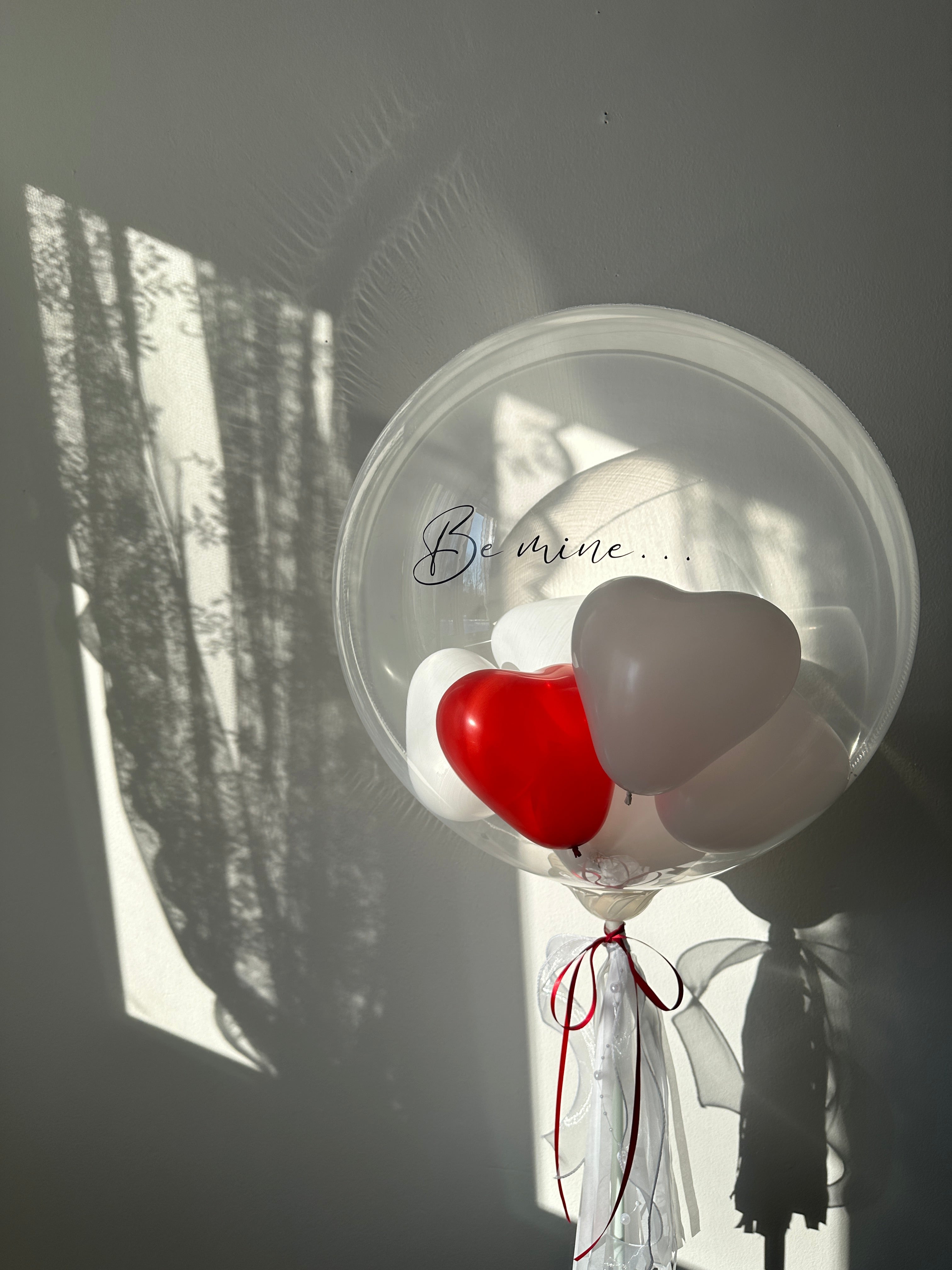 Bubble Balloon - Mini Hearts | White & Red