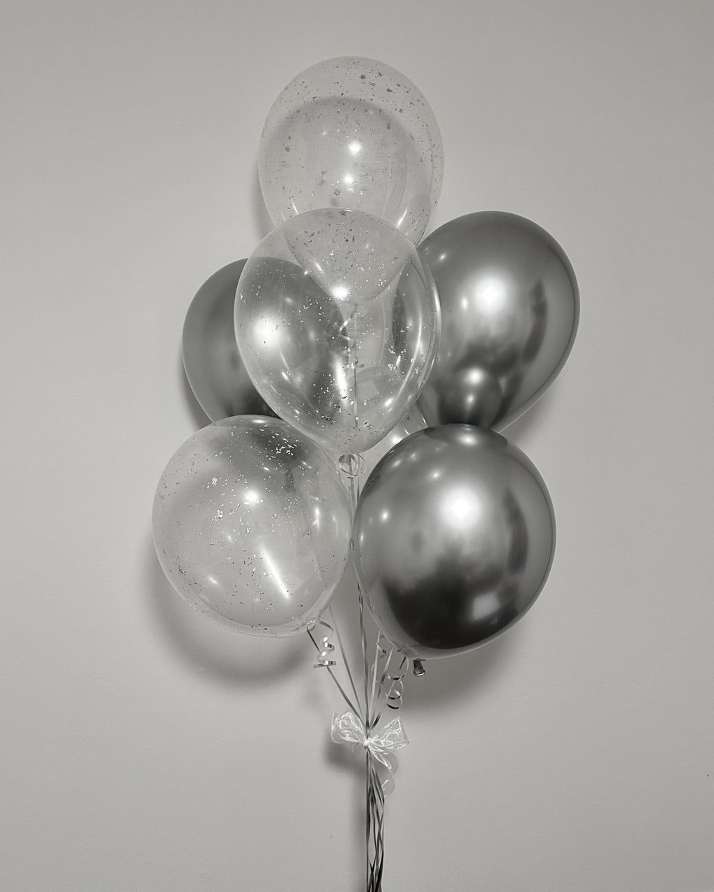 11" Latex Balloon Bouquet | Silver & Silver Flakes Mix