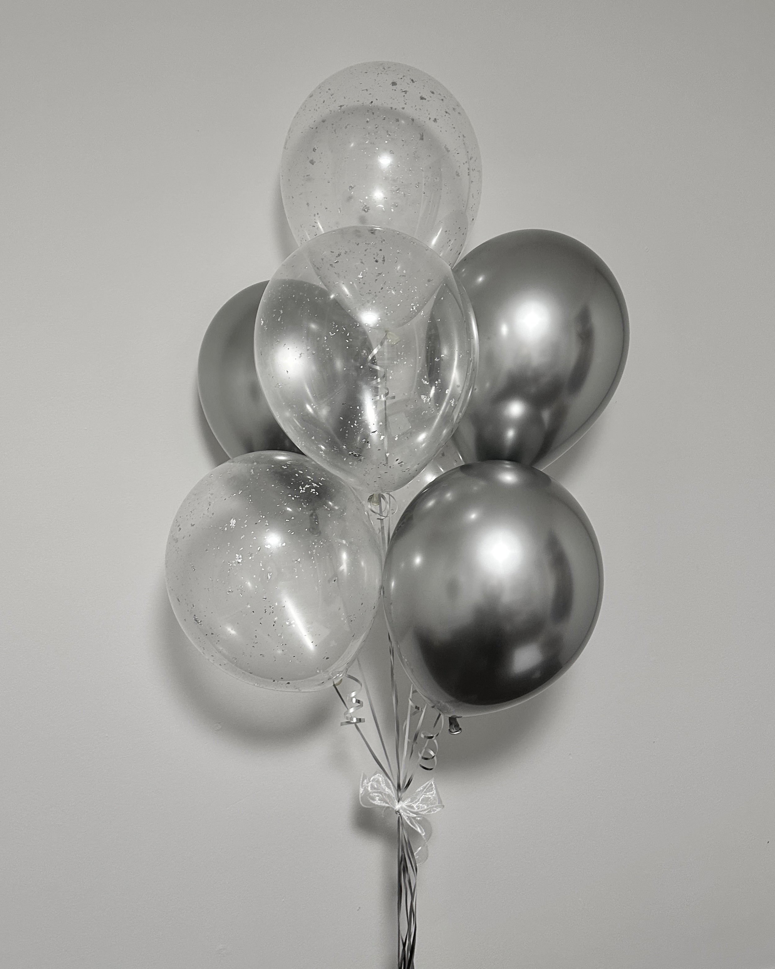 11" Latex Balloon Bouquet | Silver & Silver Flakes Mix