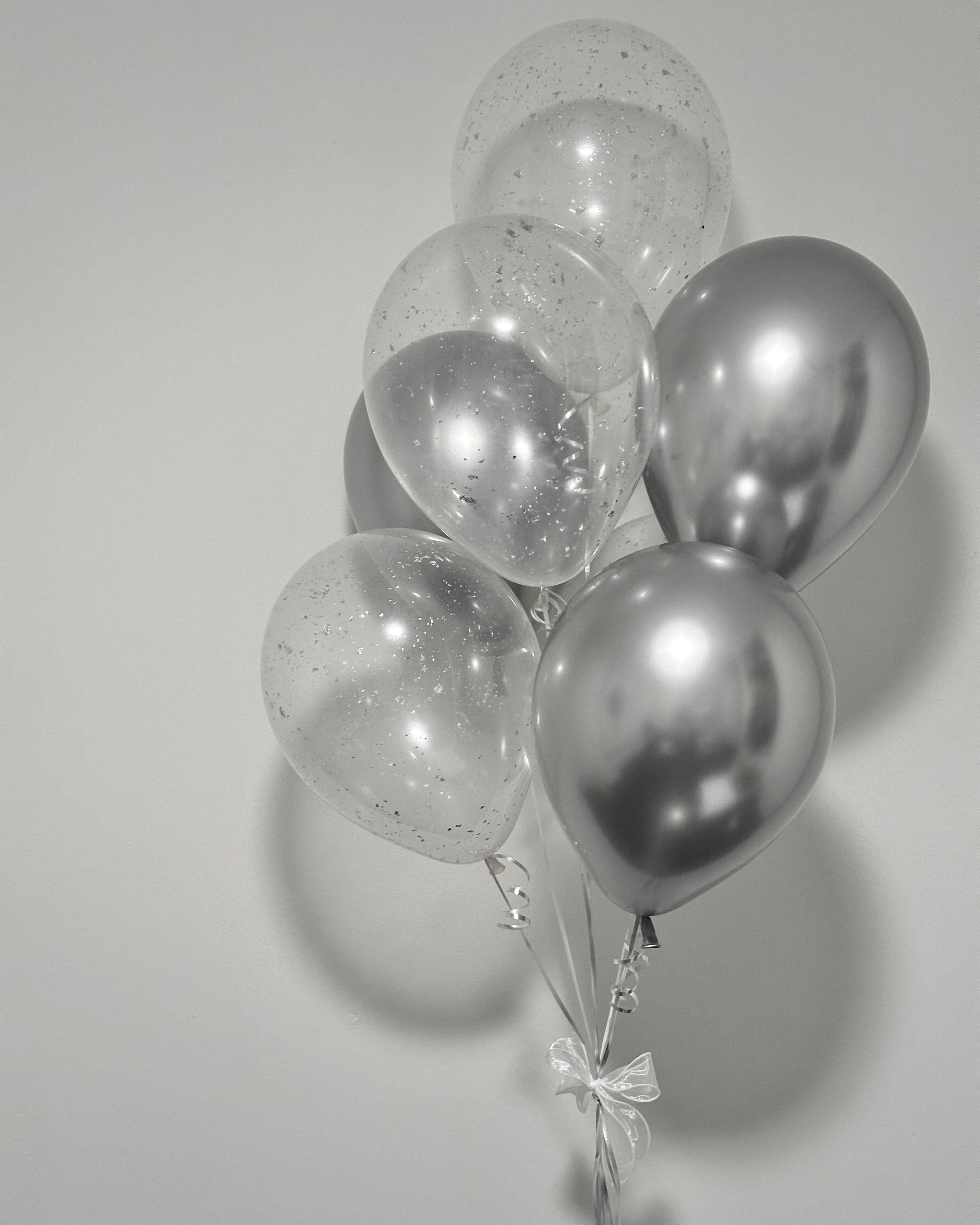 11" Latex Balloon Bouquet | Silver & Silver Flakes Mix